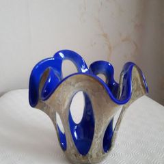 Blue & Brown/Beige Glass Ornament/Candle Holder