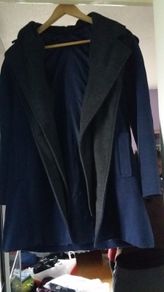 Blue jacket with detachable grey hood