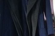Blue jacket with detachable grey hood