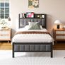3ft Single Bed Frame With Storage Headboard, Upholstered Platform Bed Frame/Mattress Foundation/Metal Slat Support/No Box Spring Needed/Dark Grey bed frames single Image 9
