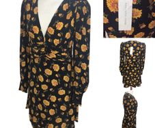 BNWTS Veronica Beard Black Silk Yellow Floral Dress size 10 includes Post