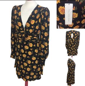 BNWTS Veronica Beard Black Silk Yellow Floral Dress size 10 includes Post