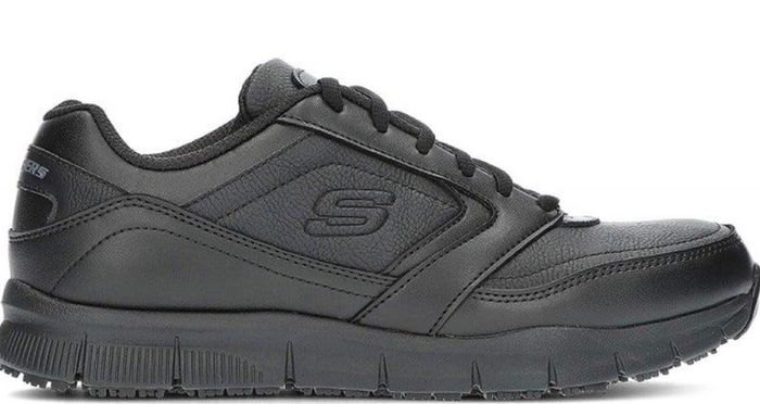 Skechers Work Relaxed Fit: Nampa SR, in black, with Memory Foam and slip-resistant soles.