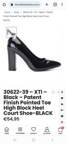 XTI TENTATIONS Black Patent Finish Pointed Toe High Block Heel Court Shoe - size IE 4 / EU 37