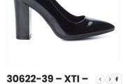 XTI TENTATIONS Black Patent Finish Pointed Toe High Block Heel Court Shoe - size IE 4 / EU 37