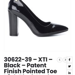 XTI TENTATIONS Black Patent Finish Pointed Toe High Block Heel Court Shoe - size IE 4 / EU 37
