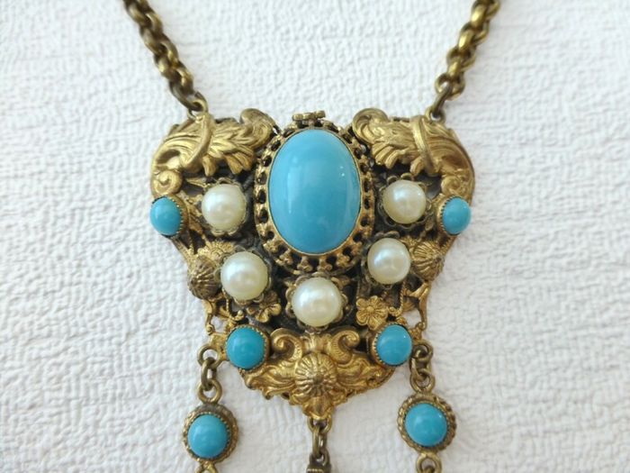 1930s Art Deco Vintage Victorian Art Nouveau Brass Necklace