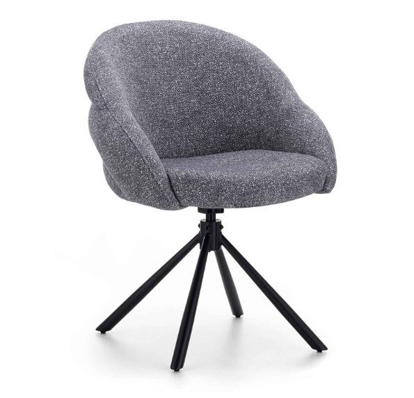 Lilia Grey Chenille Swivel Chair  Black Metal Base, Auto-Return