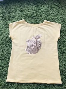 cute yellow t-shirt.  The "apple" has golden sequins