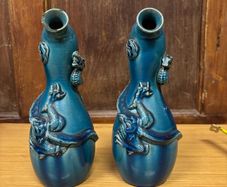 Japanese Awaji dragon vases Meji period