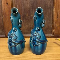 Japanese Awaji dragon vases Meji period