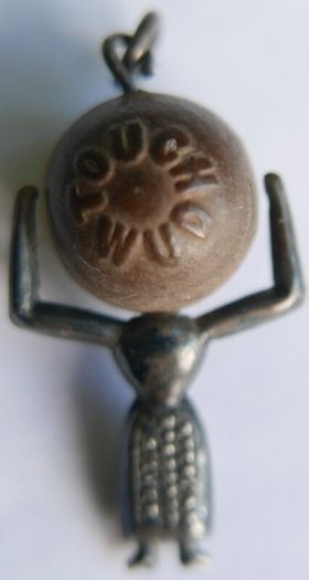 Antique 1918 WW1 Sterling Silver Fumsup Fums Up Touch Wood Wud Good Luck Lucky Charm Fob