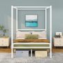 4FT6 Double Canopy Bed Frame, 120x200cm Bed Frame Platform with Headboard, Heavy Duty Metal Vintage Bed Frame Double Size, Platform Mattress Foundation, Noise Free, Easy Assembly, White Image 5