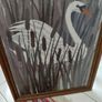 Vintage framed needlepoint tapestry depicting a white swan swimming Image 3