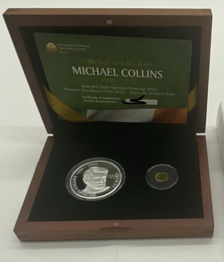 RARE Ireland Double Set Gold & Silver Proof Coin Set 2012. Michael Collins. 90th. Anniversary