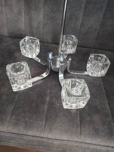 Vintage Retro "Ice Cube" Glass & Chrome Pendant Ceiling Lights VGC