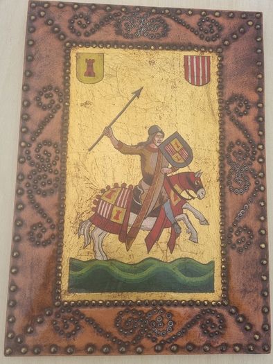 Vintage painting on the skin of a medieval knight