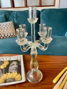 Genuine Antique Candelabra 5 Candles Slight Yellow Irradiated Glass
