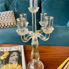 Genuine Antique Candelabra 5 Candles Slight Yellow Irradiated Glass