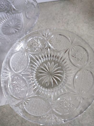 Set Of 3 - 6.5  Inches Shallow Vintage Bohemia Hand Cut Lead Crystal 24% Au Plomb Czechoslovakia Dish Bowl