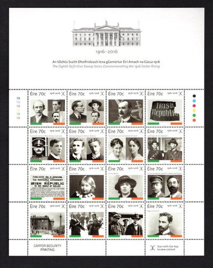 2016 Ireland Centenary of the Easter Rising Commemorative Stamps Sheetlet Plate 1A1A1A1A1A1A Mint Never Hinged (MNH)