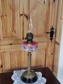 Antique Duplex kerosene lamp hand painted glass