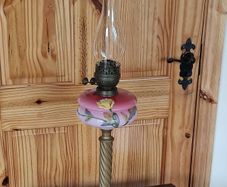 Antique Duplex kerosene lamp hand painted glass