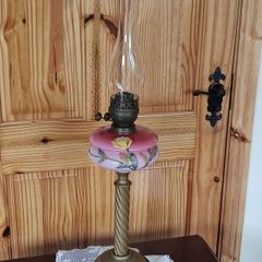 Antique Duplex kerosene lamp hand painted glass