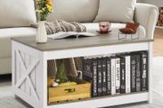 Farmhouse Coffee Table, Square Coffee Table with Open Storage Compartment