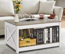 Farmhouse Coffee Table, Square Coffee Table with Open Storage Compartment