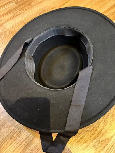 Black Wide Brim Hat with Ribbon Tie Classic Costume vintage Style