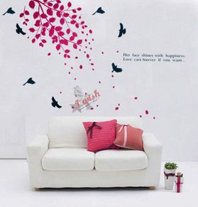 DIY Tree Fallen Leaves and Birds Wall Stickers For Home Sitting Room TV Background Art