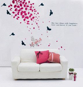 DIY Tree Fallen Leaves and Birds Wall Stickers For Home Sitting Room TV Background Art