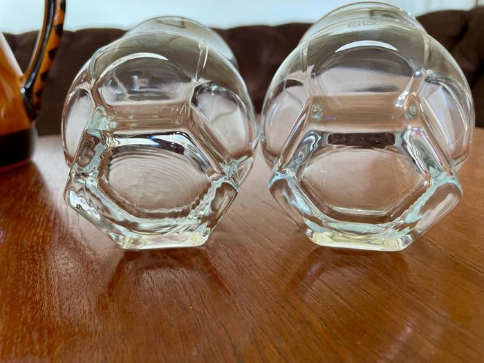 Pair Vintage Footed Hexagon Baileys Irish Cream Glassware
