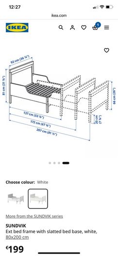 IKEA SUNDVIK Ext bed frame with slatted bed base, white, 80x200 cm