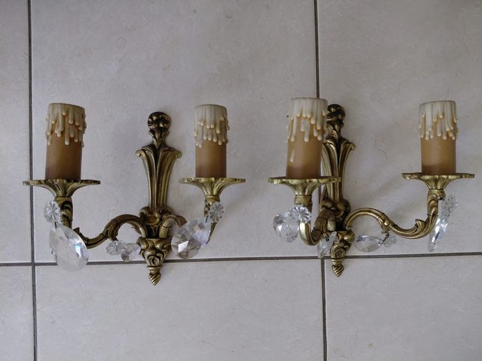 Antique French brass pair of wall lights