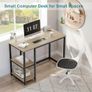 Computer Desk 100cm with 2-Tier Shelves Sturdy Home Office Desk with Large Storage Space Modern Gaming Desk Study Writing Laptop Table for Small Spaces, Oak Image 3