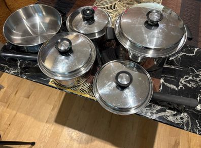 Vintage Amway Queen Stainless Steel Cookware Set, Mid Century Retro Kitchenware