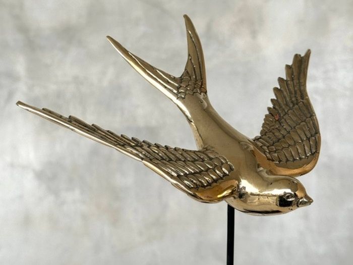 Flying Swallow Tabletop Figurine - Polished Bronze