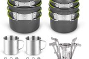 16pcs Camping Cookware - Cooking Set Mess Kit for 2 People, 2 Lightweight Pot Pan 2 Cups and Mini Stove, Stainless Steel Tableware Kits for Backpacking, Outdoor Trekking Hiking and Picnic