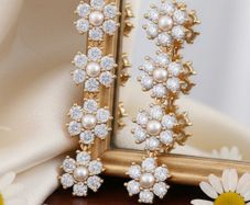 Daisy - Cubic Zirconia Pearl Drop Earrings Gold