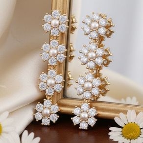 Daisy - Cubic Zirconia Pearl Drop Earrings Gold