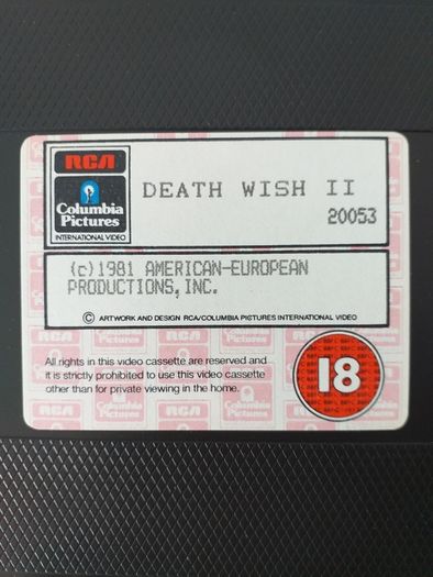 Death Wish Charles Bronson VHS Pal Video Cassette Tape Certificate 18 Year 1981
