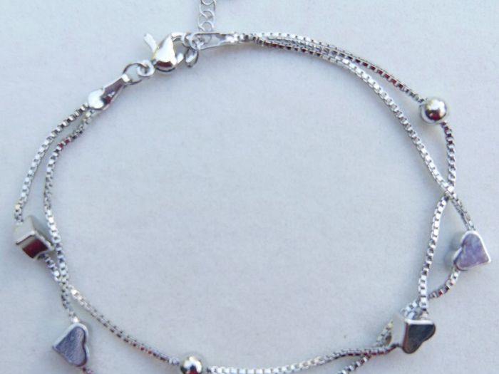 Vintage Sterling Silver 925 Cute Double Heart Charm Bracelet 4,30g