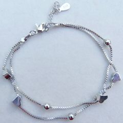 Vintage Sterling Silver 925 Cute Double Heart Charm Bracelet 4,30g