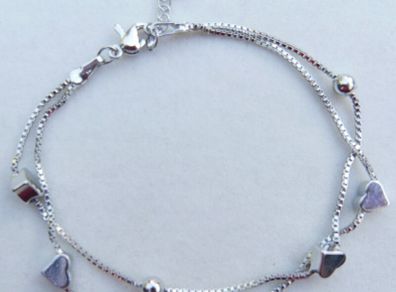 Vintage Sterling Silver 925 Cute Double Heart Charm Bracelet 4,30g