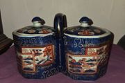 Antique hand painted Ironstone double biscuit jar