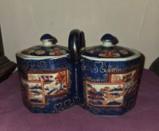 Antique hand painted Ironstone double biscuit jar