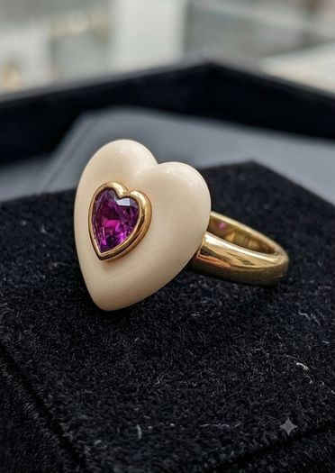 inlay ring heart with amethyst  gold