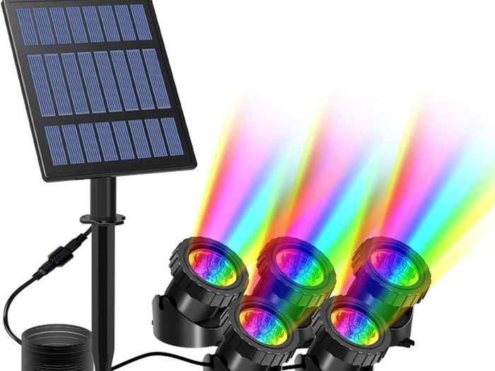 Solar Pond Lights, 5-in-1 Submersible Pond Light Outdoor Solar Landscape Spotlight Underwater Lights IP68 Waterproof Amphibious Lighting Light 2 Modes for Pond,Garden,Outdoor (FREE POSTAGE)